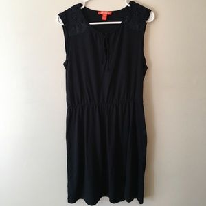 Navy summer dress with lace shoulder detail